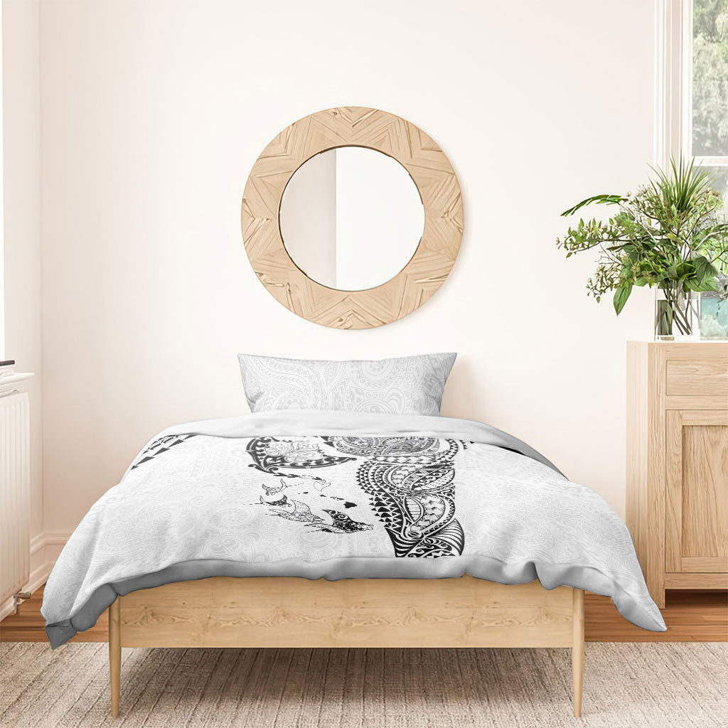 Hawaiian Manta Ray Tribal Bedding Set Polynesian Art Motifs White Color