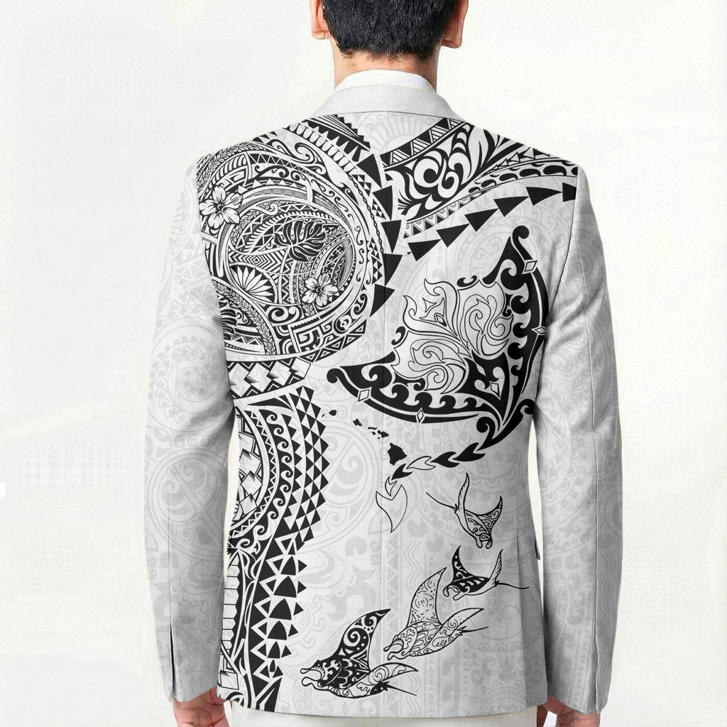 Hawaiian Manta Ray Tribal Blazer Polynesian Art Motifs White Color