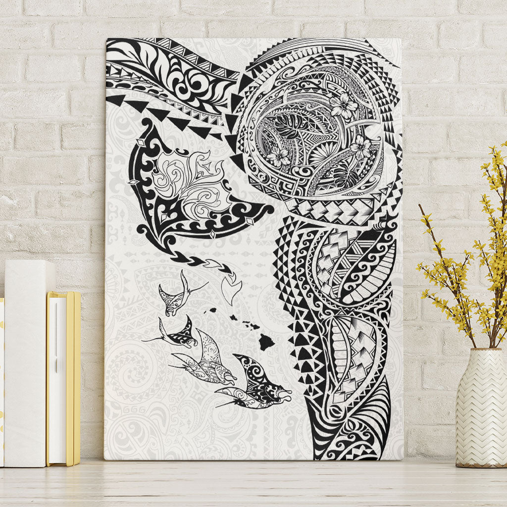 Hawaiian Manta Ray Tribal Canvas Wall Art Polynesian Art Motifs White Color