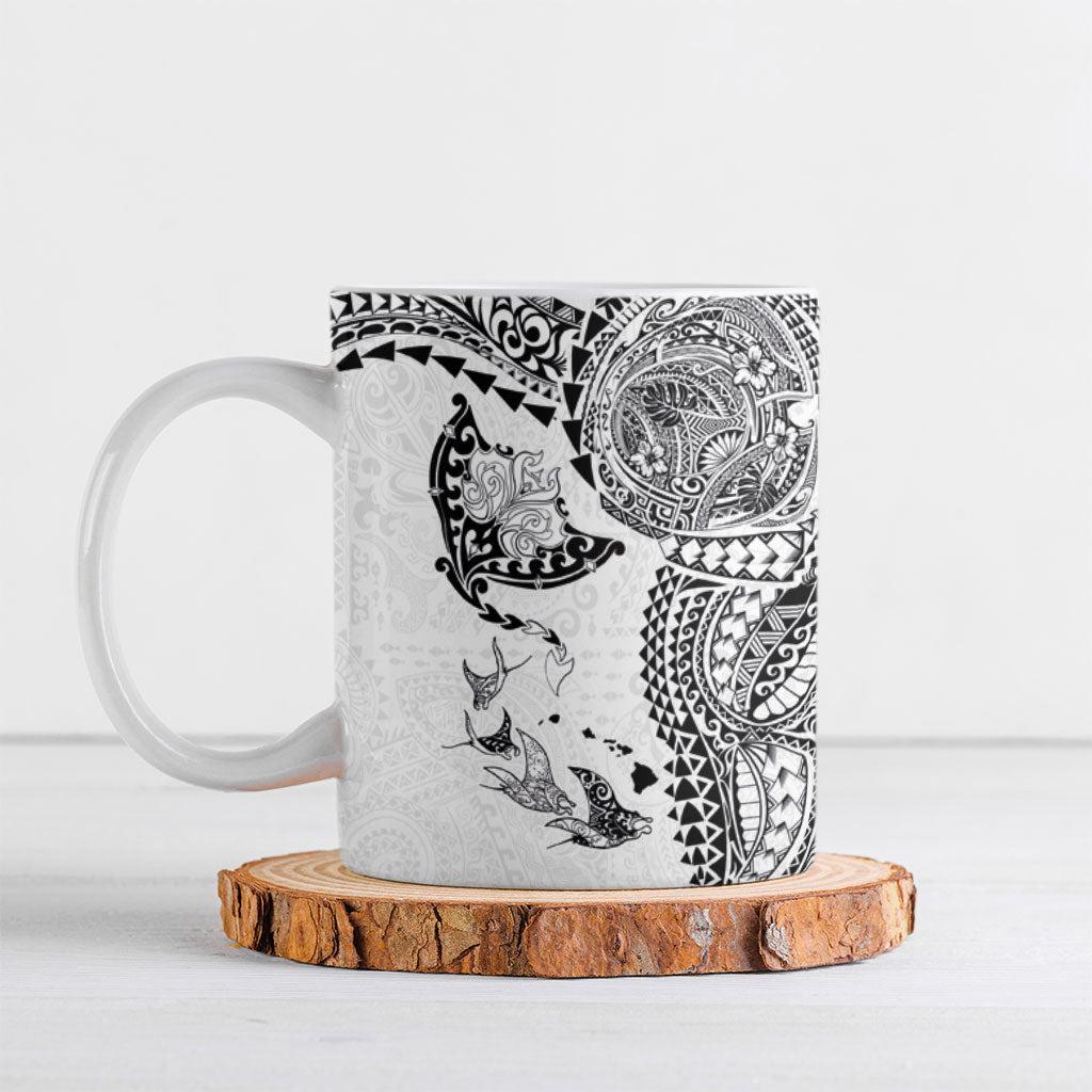 Hawaiian Manta Ray Tribal Ceramic Mug Polynesian Art Motifs White Color LT03 White - Polynesian Pride