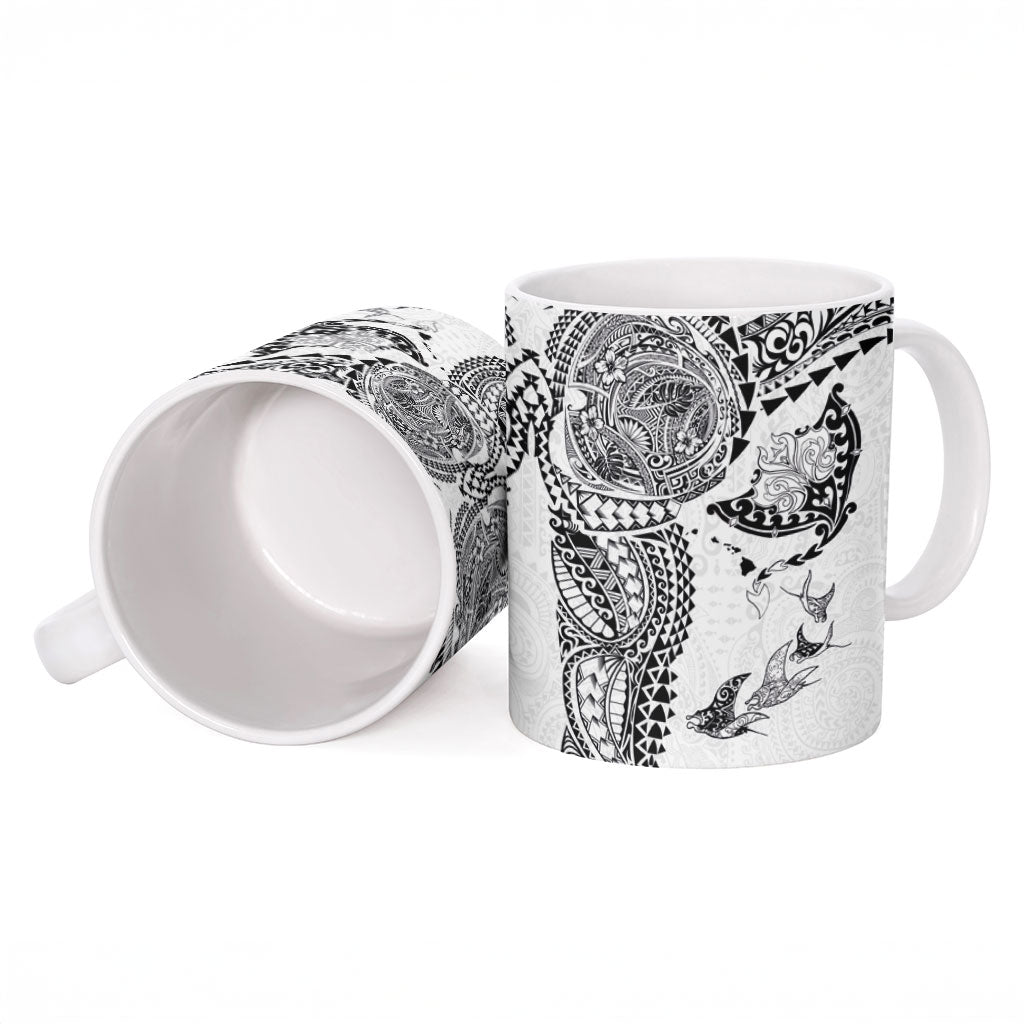 Hawaiian Manta Ray Tribal Ceramic Mug Polynesian Art Motifs White Color LT03 - Polynesian Pride