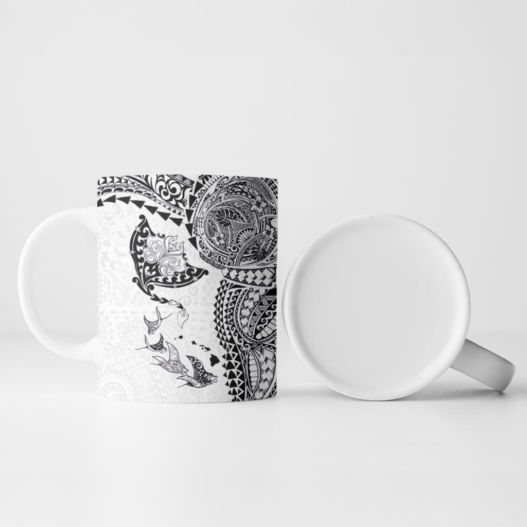 Hawaiian Manta Ray Tribal Ceramic Mug Polynesian Art Motifs White Color LT03 - Polynesian Pride