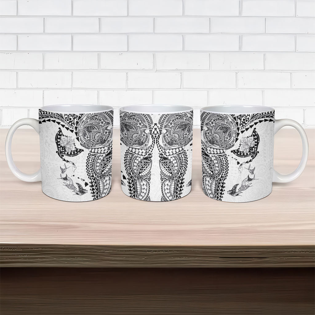 Hawaiian Manta Ray Tribal Ceramic Mug Polynesian Art Motifs White Color LT03 - Polynesian Pride