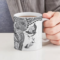 Hawaiian Manta Ray Tribal Ceramic Mug Polynesian Art Motifs White Color LT03 - Polynesian Pride