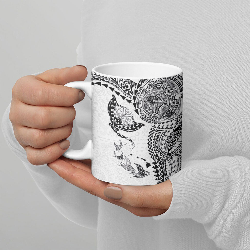 Hawaiian Manta Ray Tribal Ceramic Mug Polynesian Art Motifs White Color LT03 - Polynesian Pride