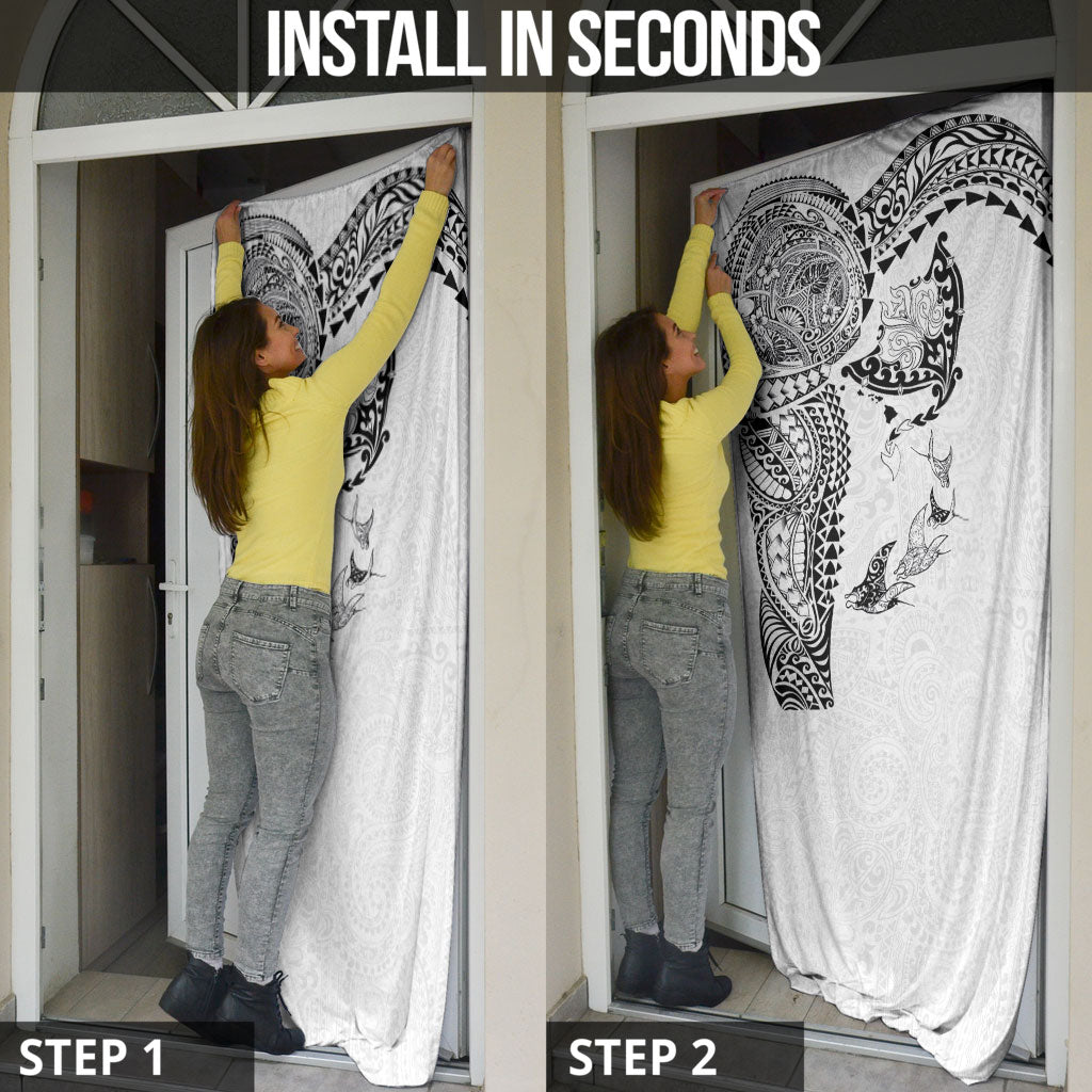 Hawaiian Manta Ray Tribal Door Cover Polynesian Art Motifs White Color