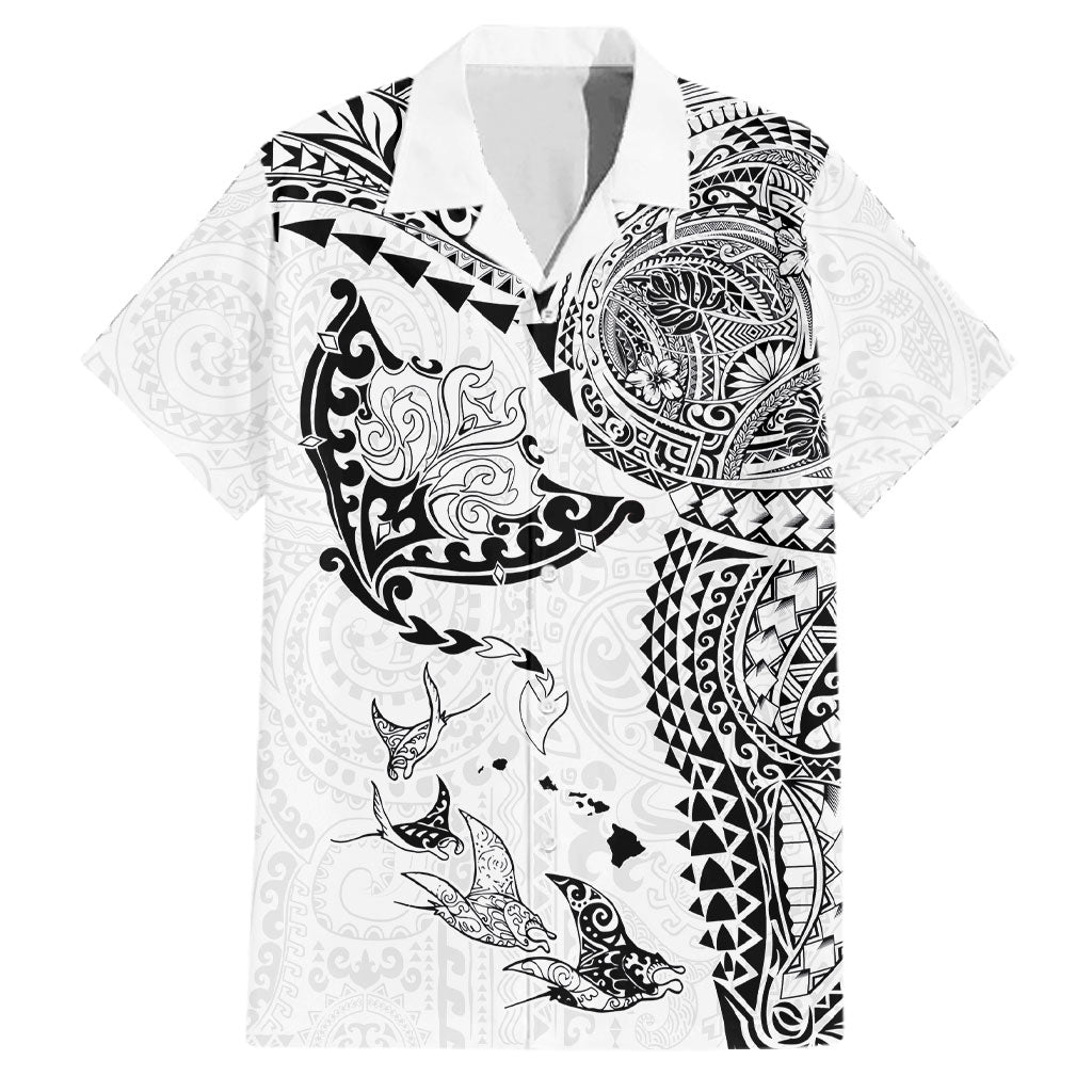 Hawaiian Manta Ray Tribal Family Matching Mermaid Dress and Hawaiian Shirt Polynesian Art Motifs White Color LT03 Dad's Shirt - Short Sleeve White - Polynesian Pride