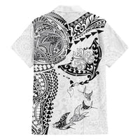 Hawaiian Manta Ray Tribal Family Matching Off The Shoulder Long Sleeve Dress and Hawaiian Shirt Polynesian Art Motifs White Color LT03 - Polynesian Pride
