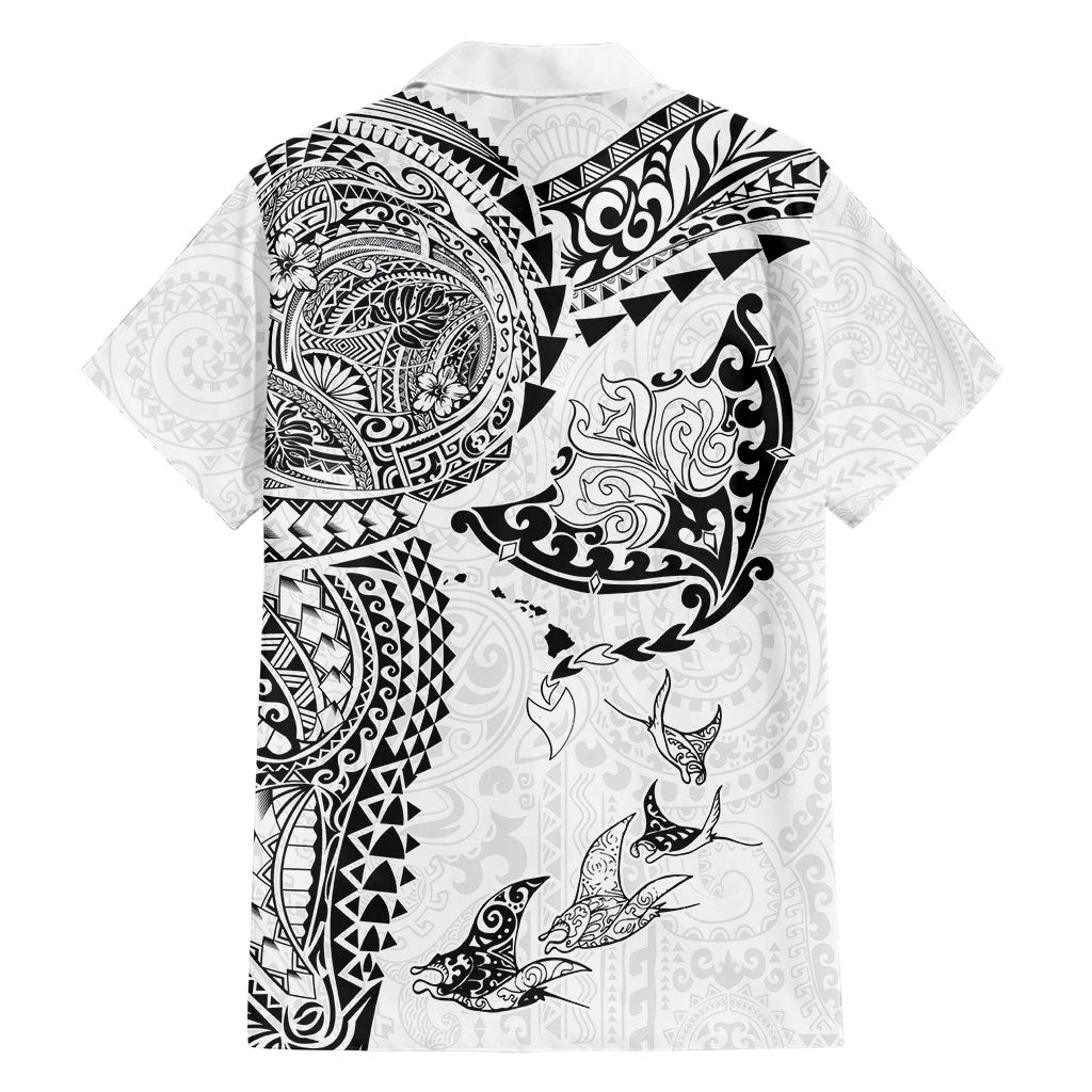 Hawaiian Manta Ray Tribal Family Matching Off Shoulder Maxi Dress and Hawaiian Shirt Polynesian Art Motifs White Color LT03 - Polynesian Pride