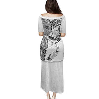 Hawaiian Manta Ray Tribal Family Matching Puletasi and Hawaiian Shirt Polynesian Art Motifs White Color LT03 - Polynesian Pride