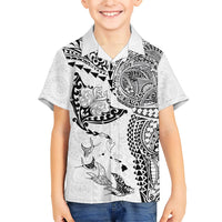 Hawaiian Manta Ray Tribal Family Matching Puletasi and Hawaiian Shirt Polynesian Art Motifs White Color LT03 Son's Shirt White - Polynesian Pride