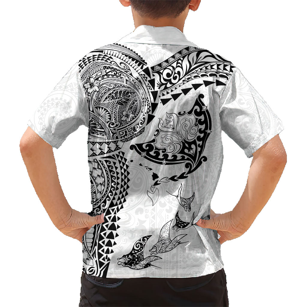 Hawaiian Manta Ray Tribal Family Matching Summer Maxi Dress and Hawaiian Shirt Polynesian Art Motifs White Color LT03 - Polynesian Pride