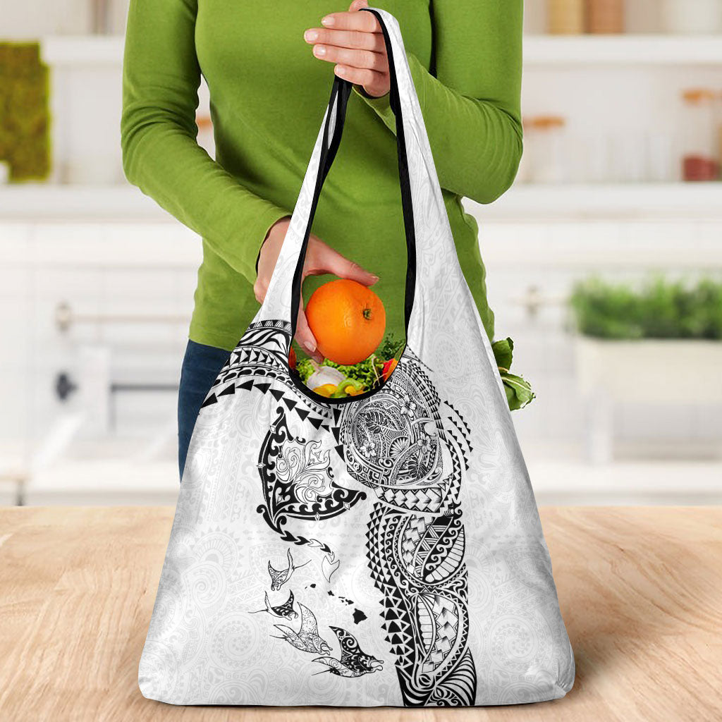 Hawaiian Manta Ray Tribal Grocery Bag Polynesian Art Motifs White Color