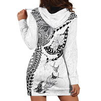 Hawaiian Manta Ray Tribal Hoodie Dress Polynesian Art Motifs White Color LT03 - Polynesian Pride