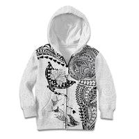Hawaiian Manta Ray Tribal Kid Hoodie Polynesian Art Motifs White Color LT03 Zip Hoodie White - Polynesian Pride