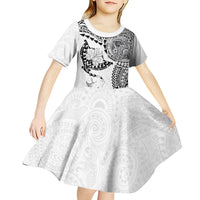 Hawaiian Manta Ray Tribal Kid Short Sleeve Dress Polynesian Art Motifs White Color LT03 - Polynesian Pride