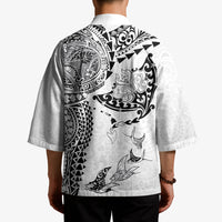 Hawaiian Manta Ray Tribal Kimono Polynesian Art Motifs White Color