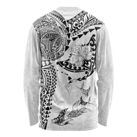 Hawaiian Manta Ray Tribal Long Sleeve Shirt Polynesian Art Motifs White Color