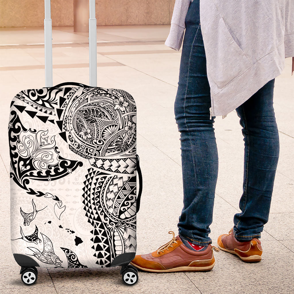 Hawaiian Manta Ray Tribal Luggage Cover Polynesian Art Motifs White Color