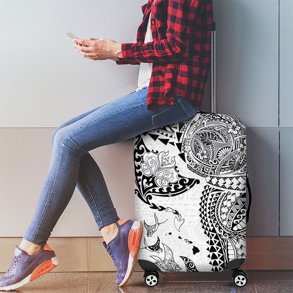 Hawaiian Manta Ray Tribal Luggage Cover Polynesian Art Motifs White Color