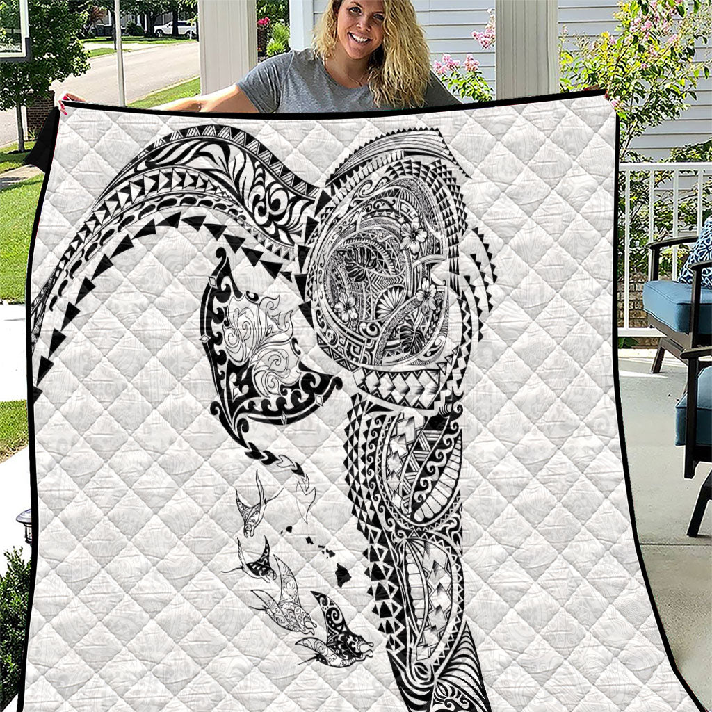 Hawaiian Manta Ray Tribal Quilt Polynesian Art Motifs White Color