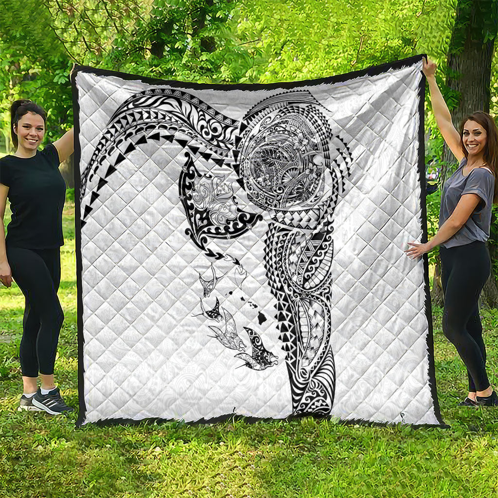 Hawaiian Manta Ray Tribal Quilt Polynesian Art Motifs White Color