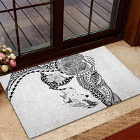 Hawaiian Manta Ray Tribal Rubber Doormat Polynesian Art Motifs White Color