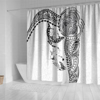 Hawaiian Manta Ray Tribal Shower Curtain Polynesian Art Motifs White Color