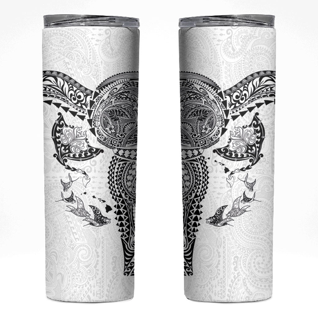 Hawaiian Manta Ray Tribal Skinny Tumbler Polynesian Art Motifs White Color LT03 White - Polynesian Pride