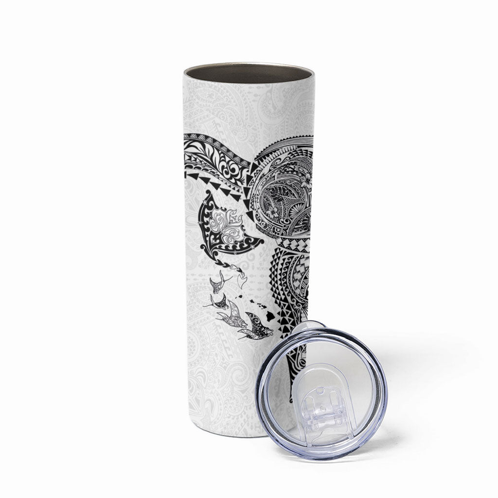 Hawaiian Manta Ray Tribal Skinny Tumbler Polynesian Art Motifs White Color LT03 - Polynesian Pride