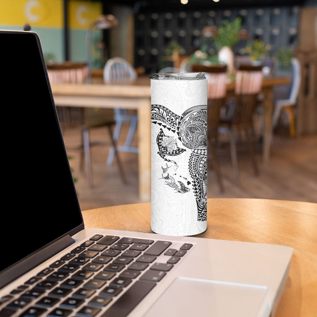 Hawaiian Manta Ray Tribal Skinny Tumbler Polynesian Art Motifs White Color LT03 - Polynesian Pride