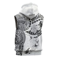 Hawaiian Manta Ray Tribal Sleeveless Hoodie Polynesian Art Motifs White Color LT03 - Polynesian Pride