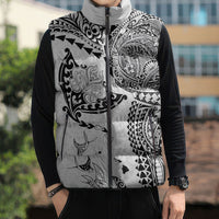 Hawaiian Manta Ray Tribal Sleeveless Puffer Jacket Polynesian Art Motifs White Color