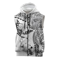 Hawaiian Manta Ray Tribal Sleeveless Zip Hoodie Polynesian Art Motifs White Color LT03 White - Polynesian Pride