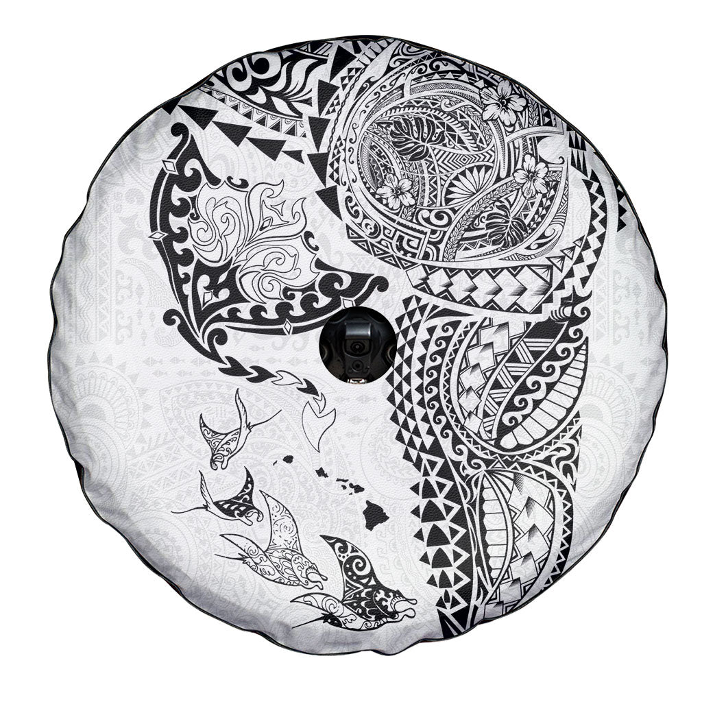 Hawaiian Manta Ray Tribal Spare Tire Cover Polynesian Art Motifs White Color LT03 - Polynesian Pride
