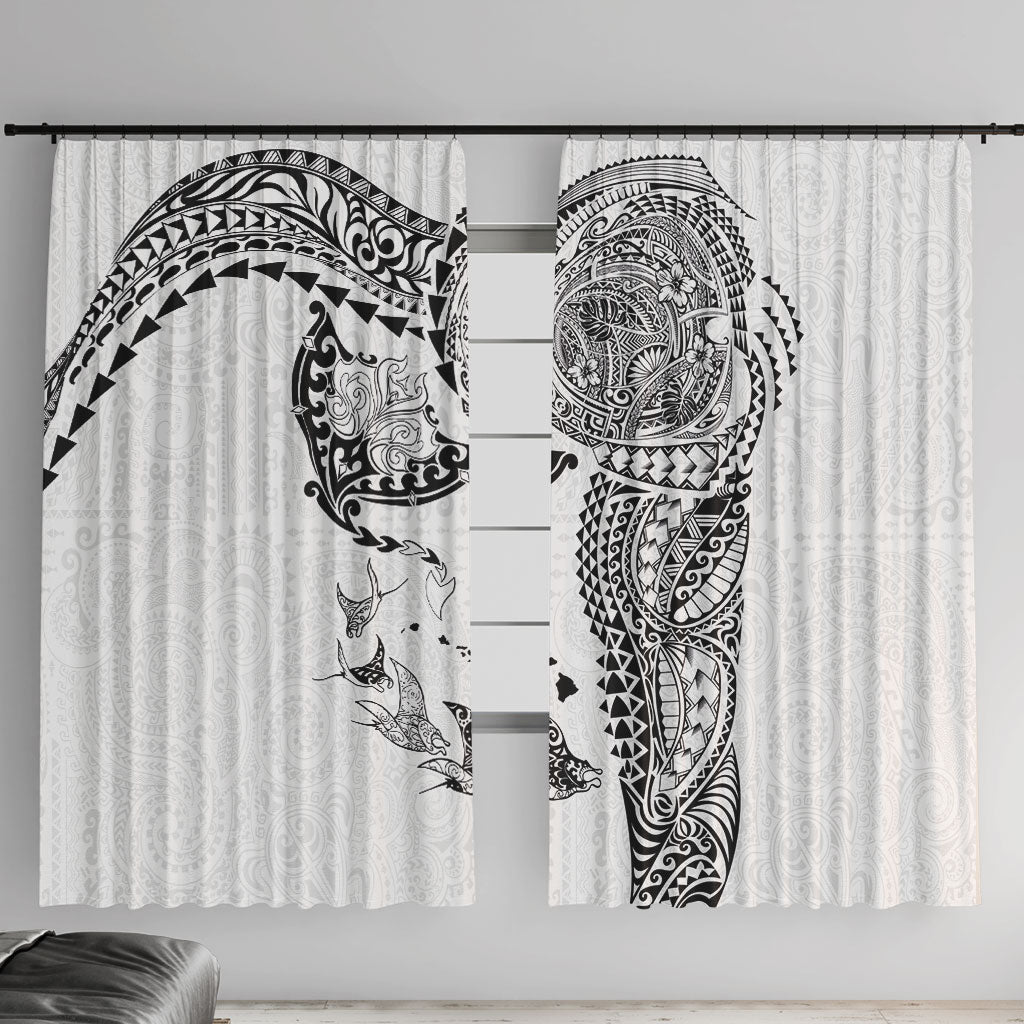 Hawaiian Manta Ray Tribal Window Curtain Polynesian Art Motifs White Color LT03 With Hooks White - Polynesian Pride