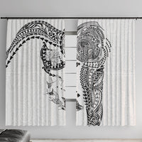 Hawaiian Manta Ray Tribal Window Curtain Polynesian Art Motifs White Color LT03 With Hooks White - Polynesian Pride