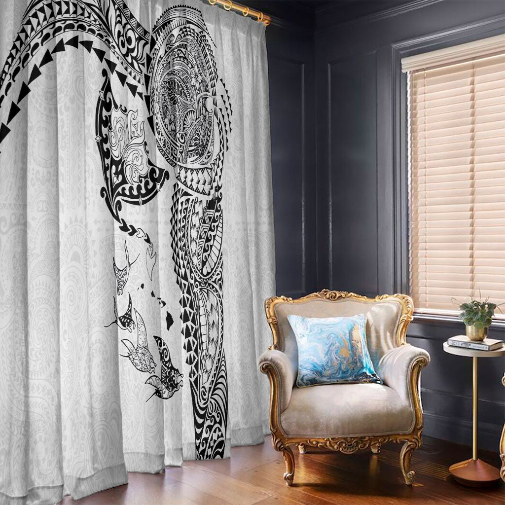 Hawaiian Manta Ray Tribal Window Curtain Polynesian Art Motifs White Color LT03 - Polynesian Pride