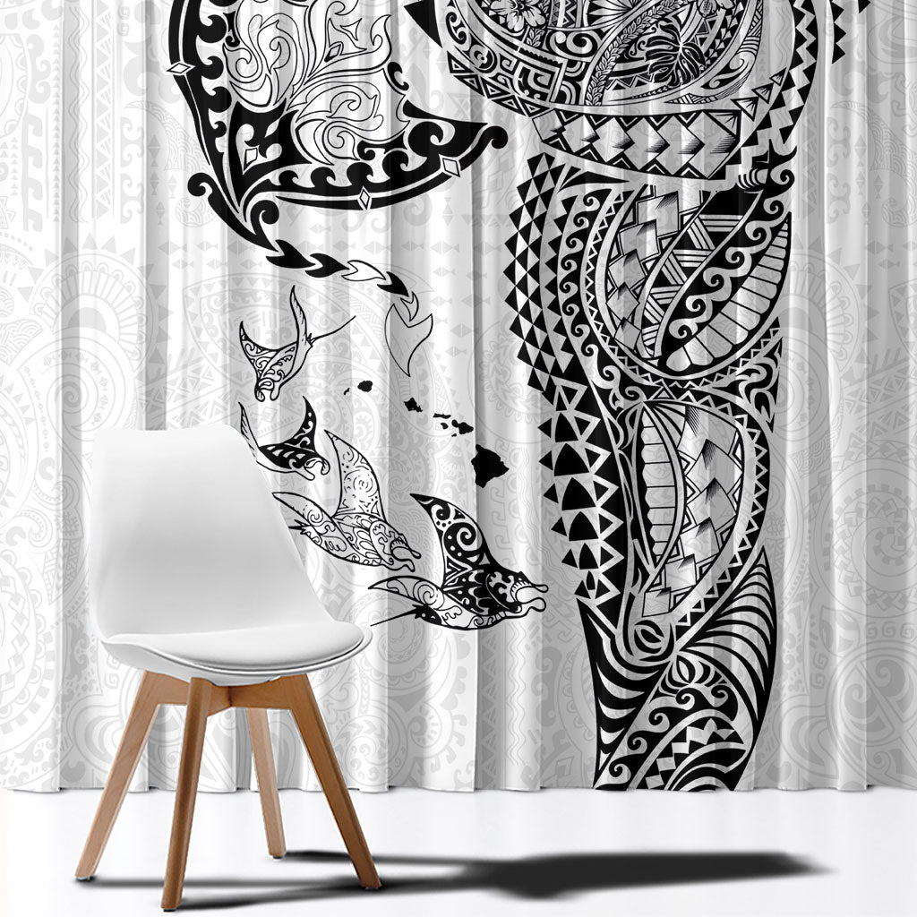 Hawaiian Manta Ray Tribal Window Curtain Polynesian Art Motifs White Color LT03 - Polynesian Pride