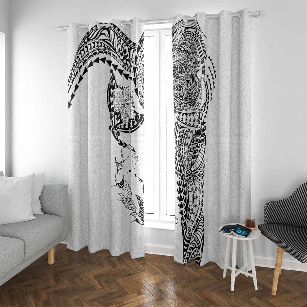 Hawaiian Manta Ray Tribal Window Curtain Polynesian Art Motifs White Color LT03 With Grommets White - Polynesian Pride