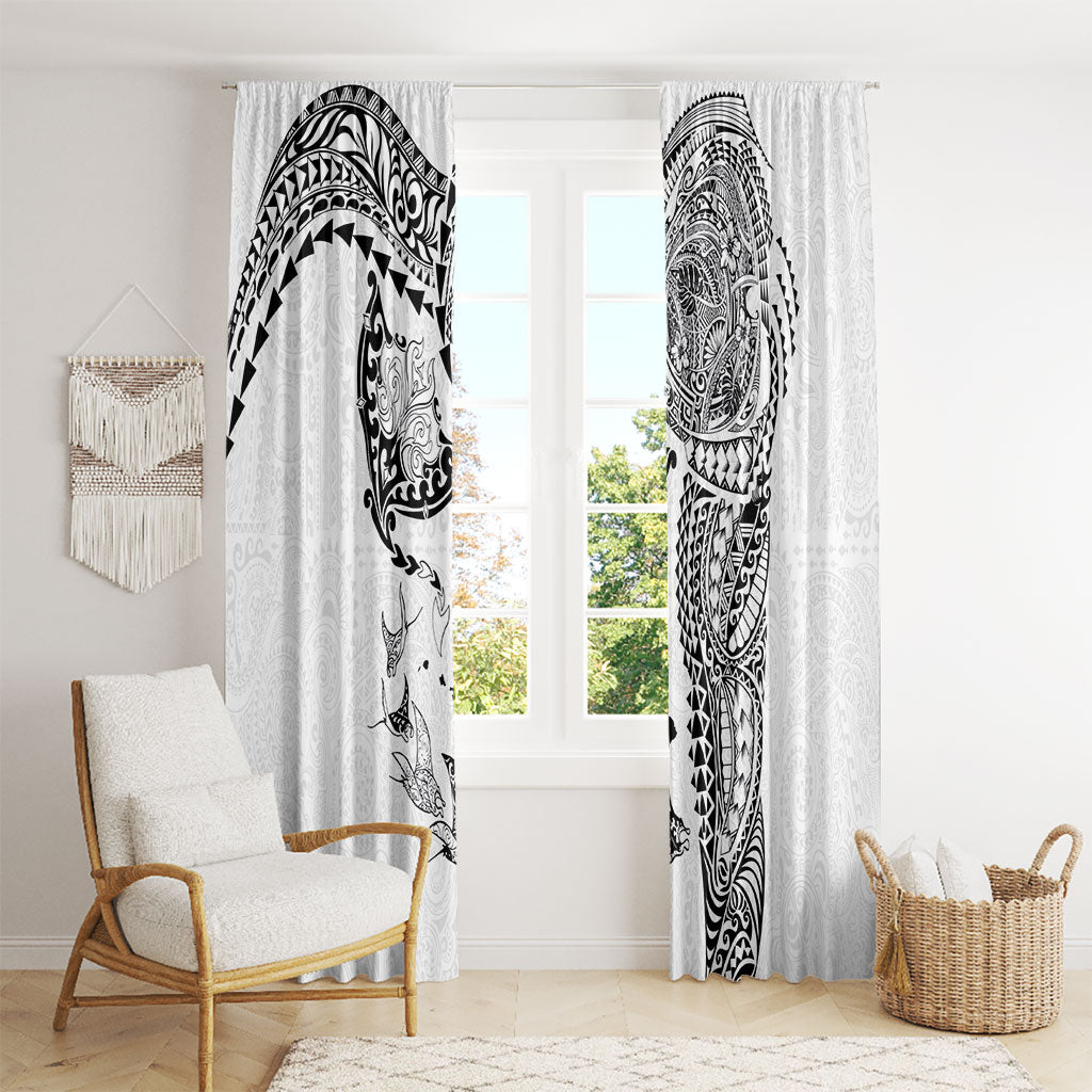 Hawaiian Manta Ray Tribal Window Curtain Polynesian Art Motifs White Color LT03 - Polynesian Pride