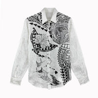 Hawaiian Manta Ray Tribal Women Casual Shirt Polynesian Art Motifs White Color LT03 - Polynesian Pride
