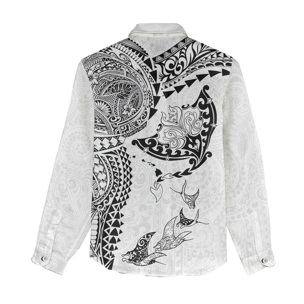 Hawaiian Manta Ray Tribal Women Casual Shirt Polynesian Art Motifs White Color LT03 - Polynesian Pride