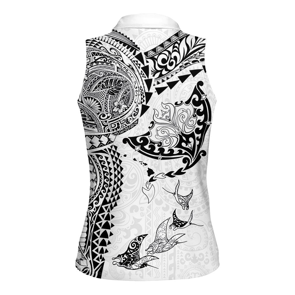 Hawaiian Manta Ray Tribal Women Sleeveless Polo Shirt Polynesian Art Motifs White Color LT03 - Polynesian Pride