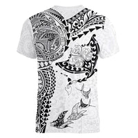 Hawaiian Manta Ray Tribal Women V-Neck T-Shirt Polynesian Art Motifs White Color LT03 - Polynesian Pride