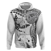 Hawaiian Manta Ray Tribal Zip Hoodie Polynesian Art Motifs White Color LT03 Zip Hoodie White - Polynesian Pride