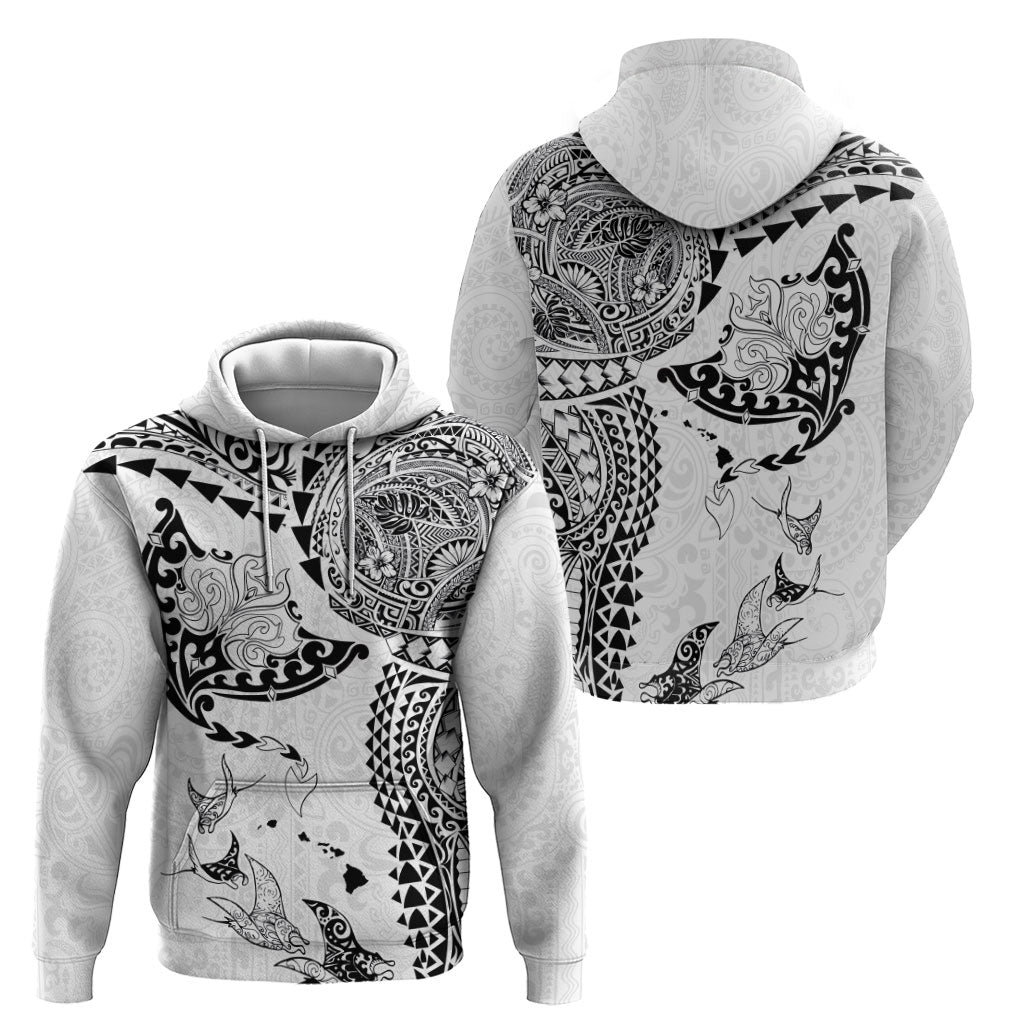 Hawaiian Manta Ray Tribal Zip Hoodie Polynesian Art Motifs White Color LT03 - Polynesian Pride