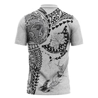 Hawaiian Manta Ray Tribal Zipper Polo Shirt Polynesian Art Motifs White Color LT03 - Polynesian Pride