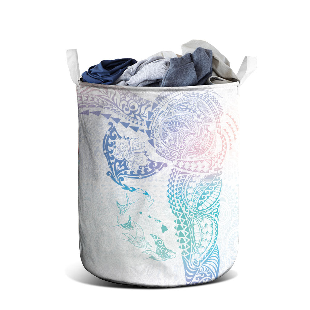 Hawaiian Manta Ray Tribal Laundry Basket Polynesian Art Motifs Sweet Pastel