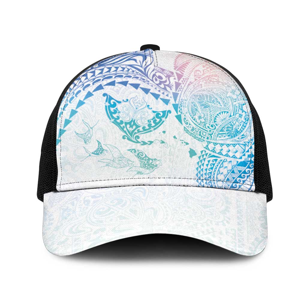 Hawaiian Manta Ray Tribal Baseball Net Cap Polynesian Art Motifs Sweet Pastel